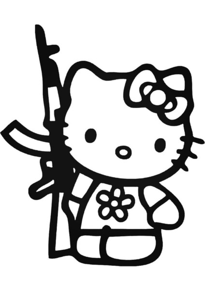 Hello Kitty Silahlı Kedi Tasarım Oto Özel Yeni Sticker 20 cm