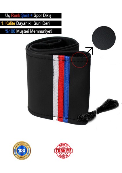 Mazda Cx9 Özel Süper Deri Direksiyon Kılıfı, Üç Renk Şeritli Spor Dikiş