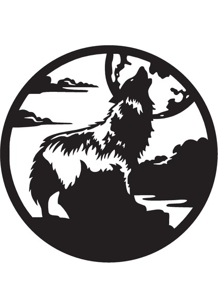 Uluyan Kurt ve Doğa Duvar Dekor Sticker 45 x 45 cm
