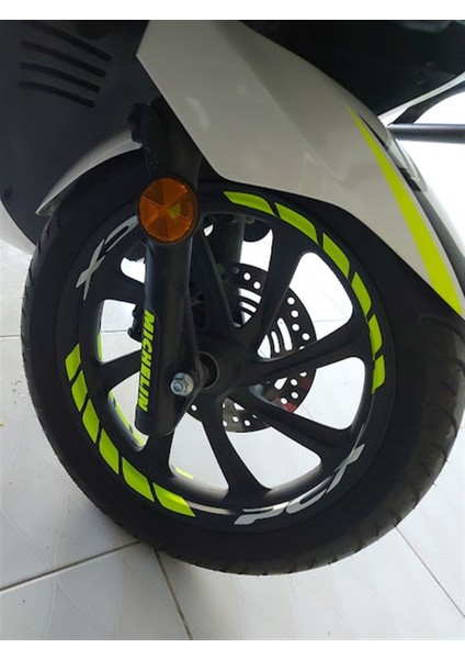 Honda Pcx Jant Neon Yeşil ve Beyaz Renk Sticker Modeli