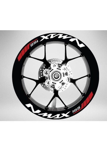 Nmax 155 Yazılı Beyaz Kırmızı Jant Sticker Etiket Modeli