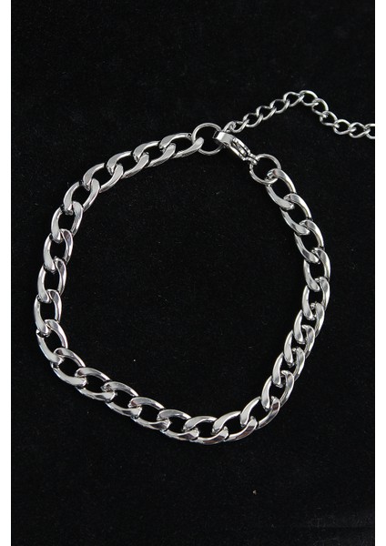 316L Çelik Kalın Klasik Model Gümüş Renk Erkek Bileklik - Lisinya