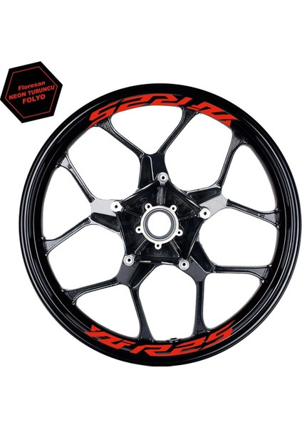 Yamaha Yzf R25 Yazılı 8li Jant Içi Yazı Sticker Etiket Neon Turuncu