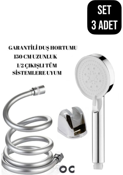 3'lü 5 Fonksiyonlu Su Tasarruflu Turbo El Duşu + Hortum + Mafsal Gri