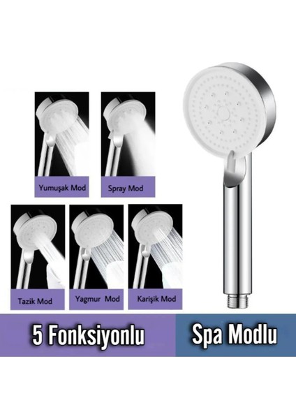 3'lü 5 Fonksiyonlu Su Tasarruflu Turbo El Duşu + Hortum + Mafsal Gri modelleri