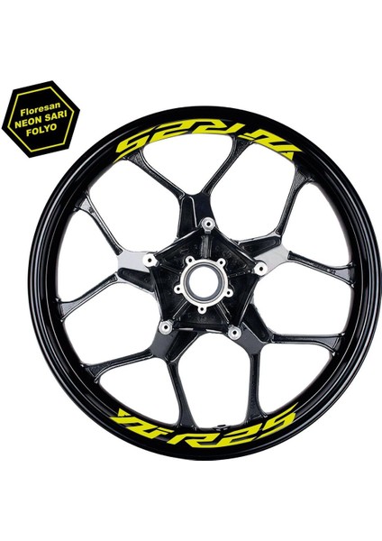 Yamaha Yzf R25 Yazılı 8li Jant Içi Yazı Sticker Etiket Neon Sarı