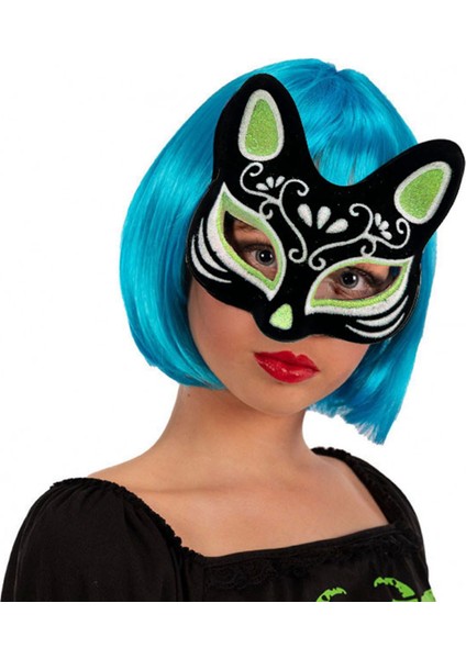 Siyah Renk Süet Kaplama Üzeri Gümüş Yeşil Simli Kedi Maskesi 17X14 cm - Lisinya fiyatları