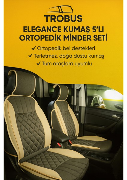 Bmw 3 Serisi E93 Cabrio 2007 ve Sonrası Trobus Elegance Ortopedik Araç Koltuk Minderi 5'li Set, Hava Yastığı Uyumlu Bej Koyu Bej