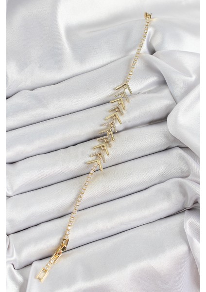 Pirinç Gold Renk Zirkon Taşlı Balık Sırtı Kadın Bileklik - Lisinya