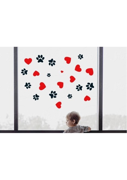 Kalp ve Kedi Patileri Şekli Cam Veya Duvar Özel Yeni Stickeri