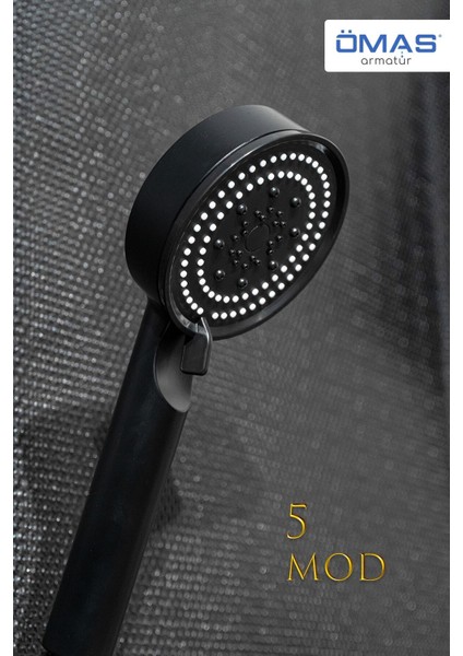 5 Fonksiyonlu Siyah Sauna Modlu Modern Duş Başlığı, Şık ve Kullanışlı Tasarım