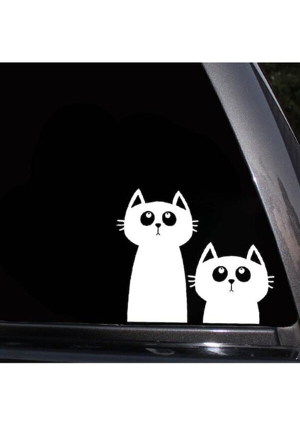 Sevimli Kediler Su Geçirmez Çıkarılabilir Oto Özel Yeni Sticker 2 Parça 19*16 cm