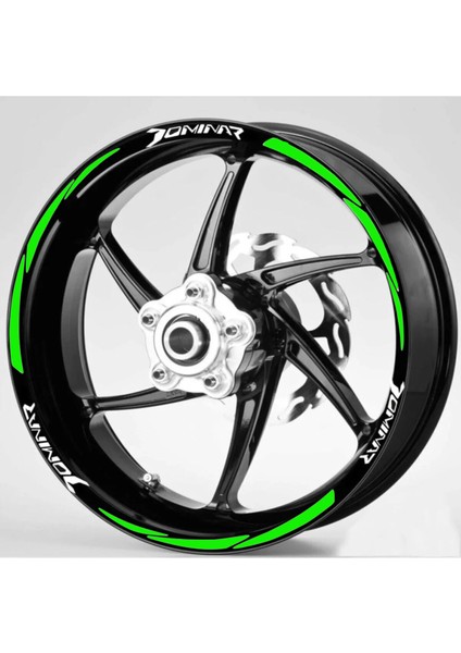Yeni Özel Motosiklet Jant Şeridi Yeşil Reflektifli Dominor Yazılı Sağ-Sol/ön-Arka