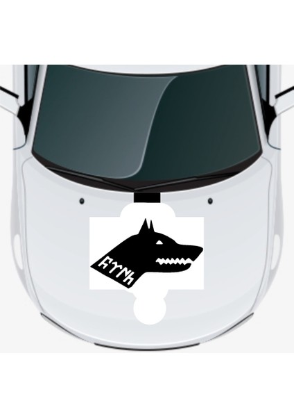 Göktürkçe Türk Yazılı Kurt 2 Oto Kaput Sticker 40 x 40 cm