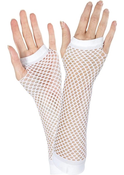 Uzun File Örgü Eldiven Beyaz Renk - Lisinya fırsatları