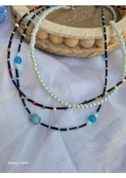 Siyah Boncuk Kolye 3lü Kum Boncuklu Kolye fiyatları