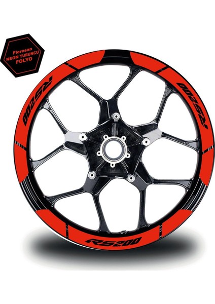 Neon Turuncu Bajaj Pulsar RS200 Geniş Jant Sticker Etiket Modeli