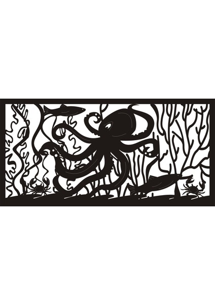 Ahtapot ve Balıklar Temalı Duvar Dekor Sticker 40 x 20 cm