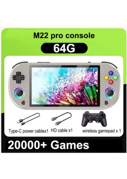 M22 Pro Retro Oyun Konsolu 5.0 ’’ıps Ekran Dahili 20000+ Oyun Emülatörleri Rgb LED Joystick - Lisinya
