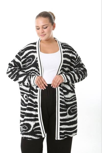 Kadın Büyük Beden Şerit Detaylı Desenli Uzun Kollu Esnek Viskon Hırka 25004 fiyatları