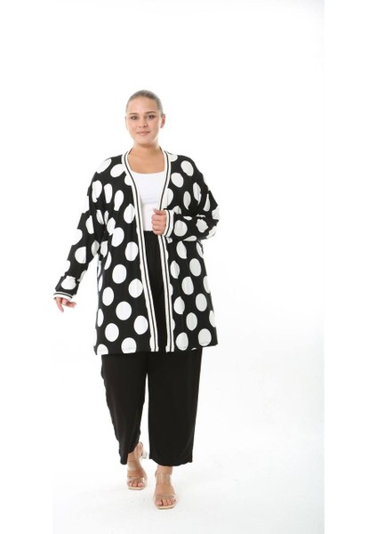 Kadın Büyük Beden Şerit Detaylı Desenli Uzun Kollu Esnek Viskon Hırka 25004 fiyatları