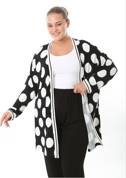 Kadın Büyük Beden Şerit Detaylı Desenli Uzun Kollu Esnek Viskon Hırka 25004 fırsatları