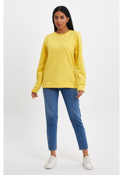 Kadın Bisiklet Yaka Rahat Kalıp 3 Iplik Içi Polarlı Kalın Sweatshirt SPR24SWK36