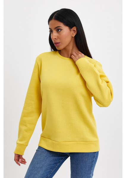Kadın Bisiklet Yaka Rahat Kalıp 3 Iplik Içi Polarlı Kalın Sweatshirt SPR24SWK36 fırsatları