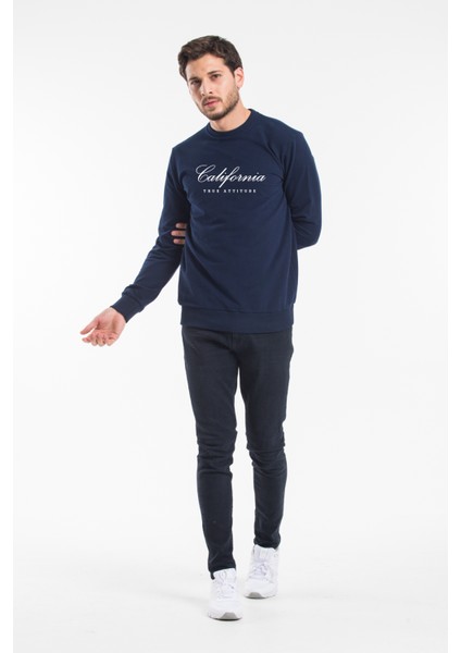 Erkek Bisiklet Yaka Regular Kalıp Ince Californıa Baskılı Sweatshırt SPR24SW125