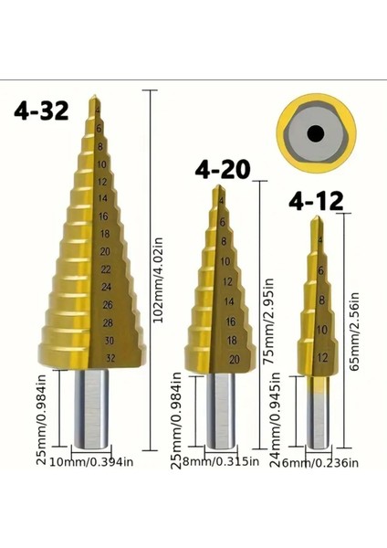 Kademeli Matkap Ucu Spiral Sac Delme 7 Parça Hss Titanyum Lenox Tools fiyatları