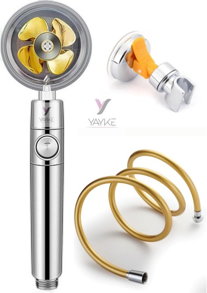 Dönebilen Turbo Pervaneli Tazyikli Duş Başlığı, Pvc Gold Hortum, Vakumlu Mafsal fiyatları