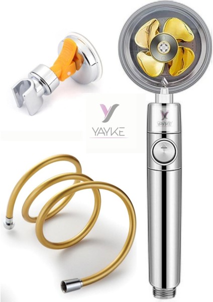 Dönebilen Turbo Pervaneli Tazyikli Duş Başlığı, Pvc Gold Hortum, Vakumlu Mafsal indirimleri