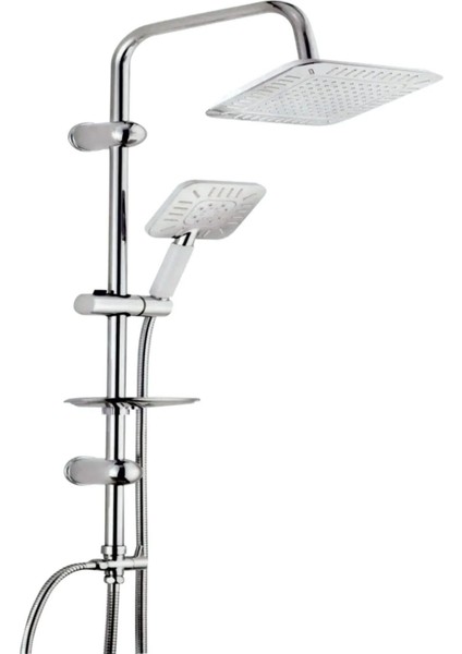 Beyaz Kare Yağmurlama Robot Tepe Duş Sistemi, Örgülü Hortum ve Sabunluk ile