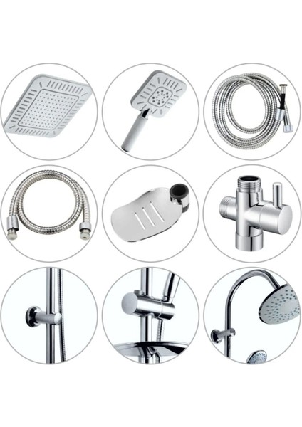 Beyaz Kare Yağmurlama Robot Tepe Duş Sistemi, Örgülü Hortum ve Sabunluk ile fiyatları