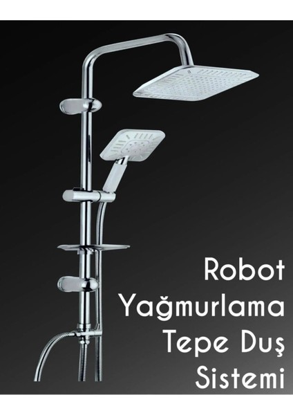Beyaz Kare Yağmurlama Robot Tepe Duş Sistemi, Örgülü Hortum ve Sabunluk ile fırsatları