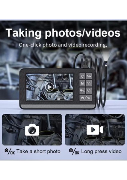 Ekranlı Çift Kameralı 5 mt Sert Kablo Endoskop Kamera 8 mm 4.3 Inc Hafıza Kart Destekli - Lisinya