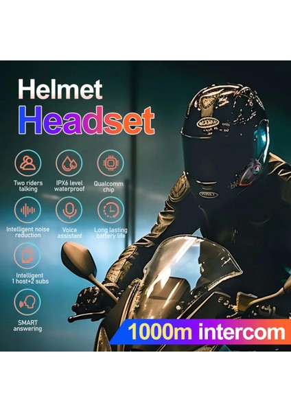 Yeni Model Y80-2X Motosiklet Intercom 2 Kişilik Bağlantı Rgb Işıklı Bluetooth Kulaklık Seti - Lisinya fiyatları