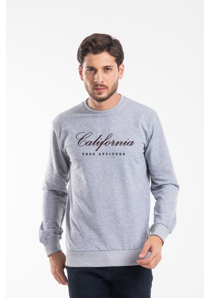 Erkek Bisiklet Yaka Regular Kalıp Ince Californıa Baskılı Sweatshırt SPR24SW125