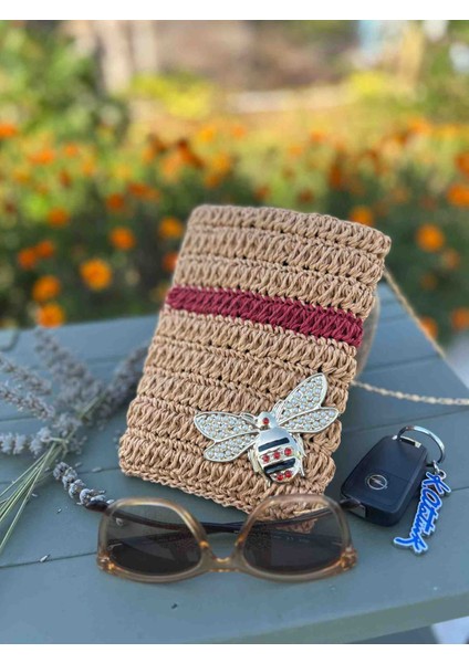 Doğal Hasır Görünümlü El Yapımı Zincir Askılı Telefon Çantası – Yazlık Omuz Çantası fırsatları