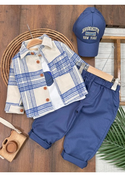Oduncu Gömlek Şapkalı Oversize Kesim Rahat Pantolon Baskılı Pamuklu Badi Erkek Bebek Takım