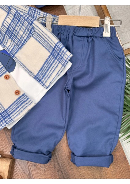 Oduncu Gömlek Şapkalı Oversize Kesim Rahat Pantolon Baskılı Pamuklu Badi Erkek Bebek Takım modelleri