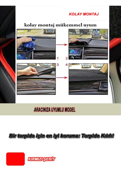 Peugeot 308 2008-2016 Özel Yeni Torpido Koruma Kılıfı - Ön Göğüs Kaplama - Kırmızı Şerit modelleri
