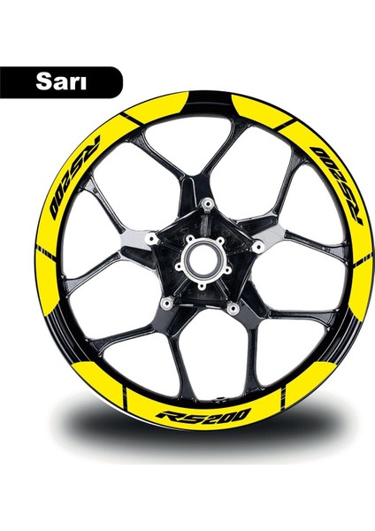 Sarı Bajaj Pulsar RS200 Geniş Jant Sticker Etiket Modeli
