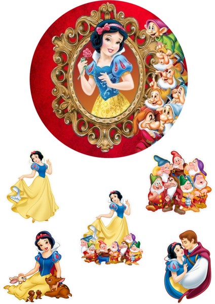 Yenilebilir Yuvarlak Pasta ve Figür Resim Baskısı Şekerli Kağıt Pamuk Prenses Temalı 17