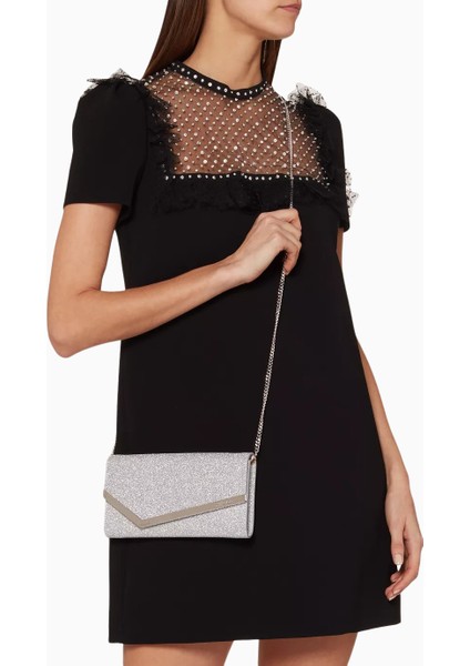 Jımmy Choo Emmie Clutch Çanta, Ince Simli Deri, Gümüş Renk Lüks Gece Tasarımı fiyatları