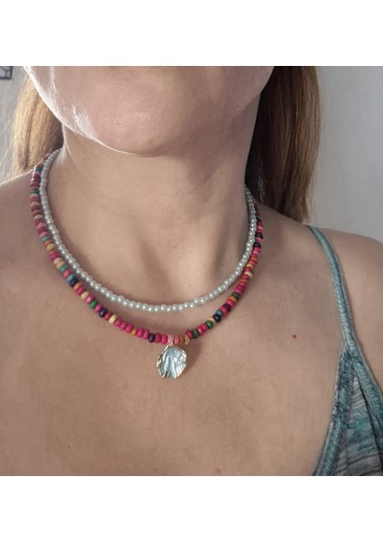 Renkli Ahşap Boncuklu Kolye Seti 2li Kolye fiyatları