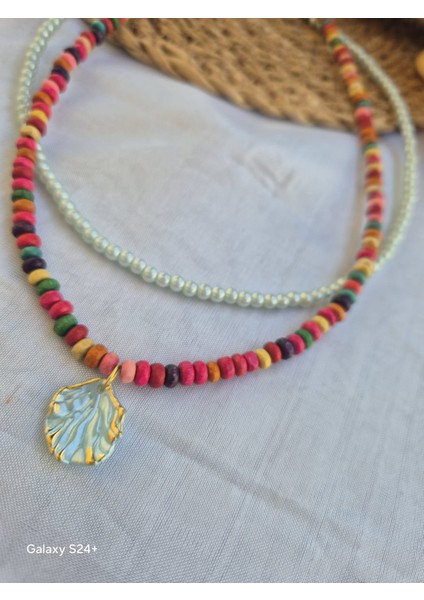 Renkli Ahşap Boncuklu Kolye Seti 2li Kolye modelleri