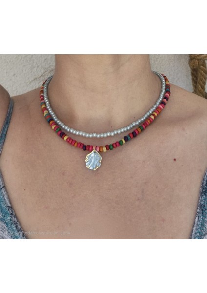 Renkli Ahşap Boncuklu Kolye Seti 2li Kolye fırsatları
