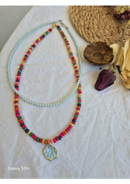 Renkli Ahşap Boncuklu Kolye Seti 2li Kolye indirimleri