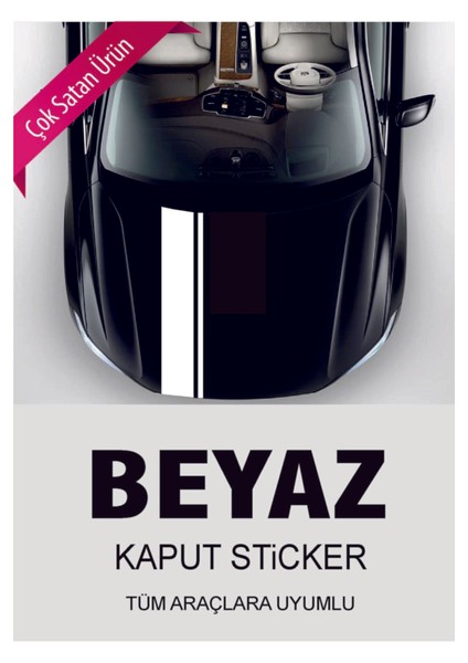 Universal Oto Kaput Şerit Özel Yeni Sticker Beyaz 65*15 cm